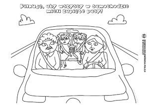 Rysunek - Pilnuję, aby wszyscy w samochodzie mieli zapięte pasy!