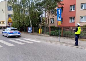 policjant sprawdza oznakowanie