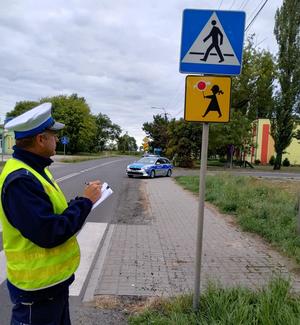 policjant sprawdza oznakowanie