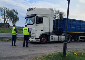 policjanci i inspektorzy kontrolują auto